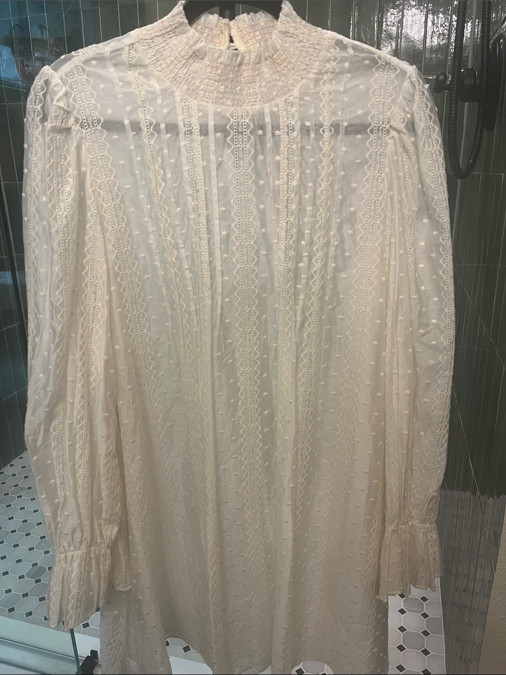 English Factory Ivory Swiss Dot Lace and Sheer Dress